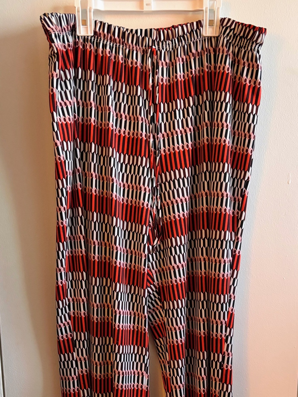 Wide Leg Geometric Print Pants - Red/Black/White